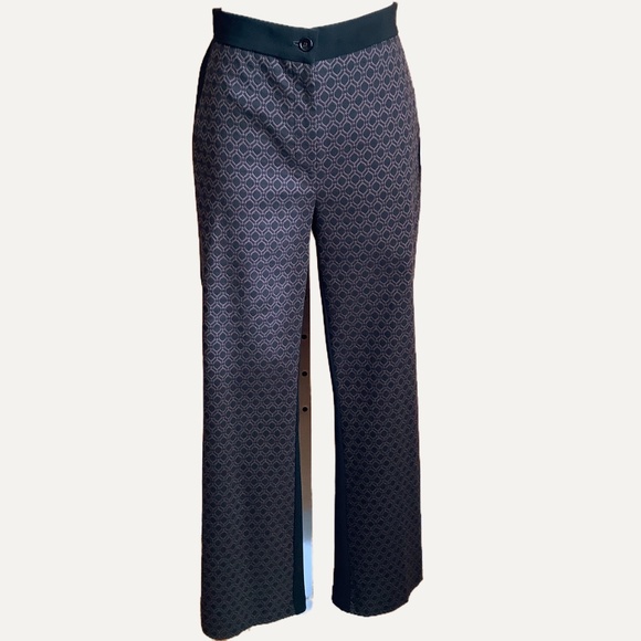 JOSEPH RIBKOFF Black/Brown Geometric Flare Trousers Size 10 - Picture 2 of 14